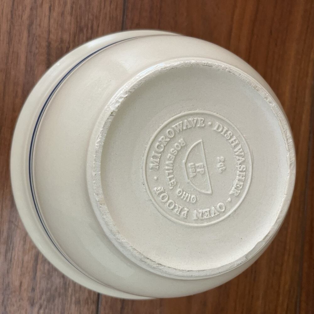Roseville Ohio FP Friendship Pottery Stoneware Mixing Bowl Blue Stripe 8" - Picture 3 of 8